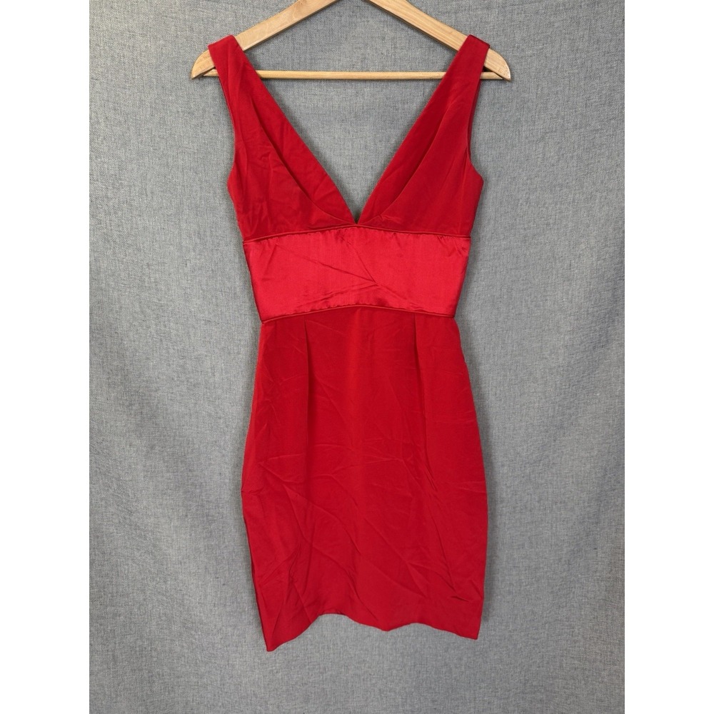 Donald Deal Silk Mini Dress Couture Size 6 Red Deep V Sleeveless Glam Classic